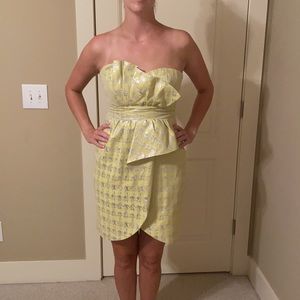 Yellow and Silver Strapless Cocktail Dress